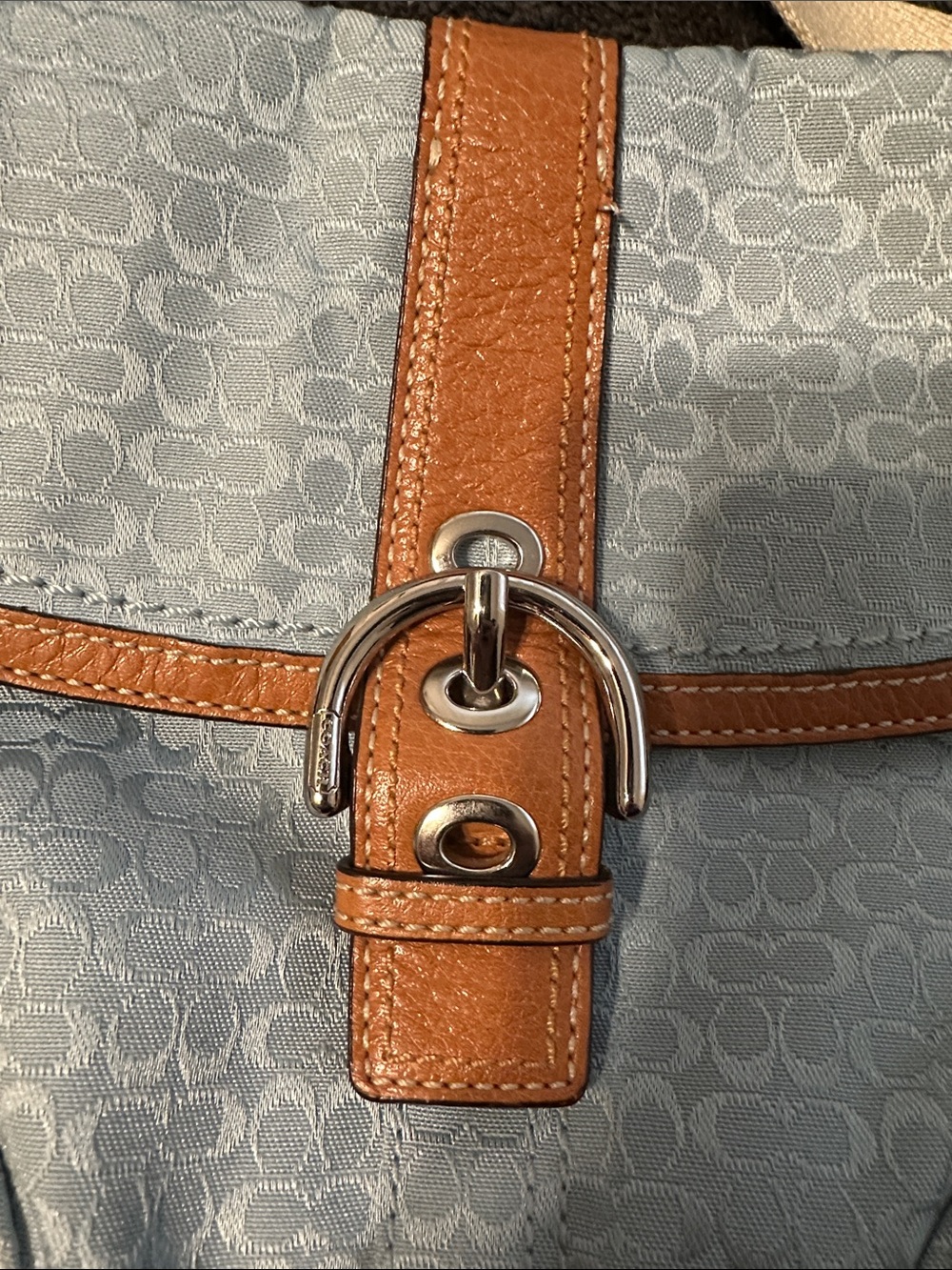 Coach Light Blue Signature Crossbody with Tan Leather Trim - Picture 3 of 9